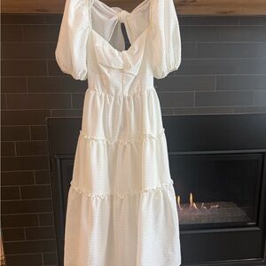 fab'rik White Backless Puff Sleeve Dress